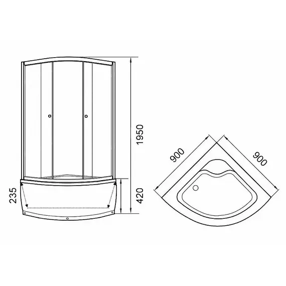 Душевой уголок  PARLY ZF90N/ZF80N с поддоном