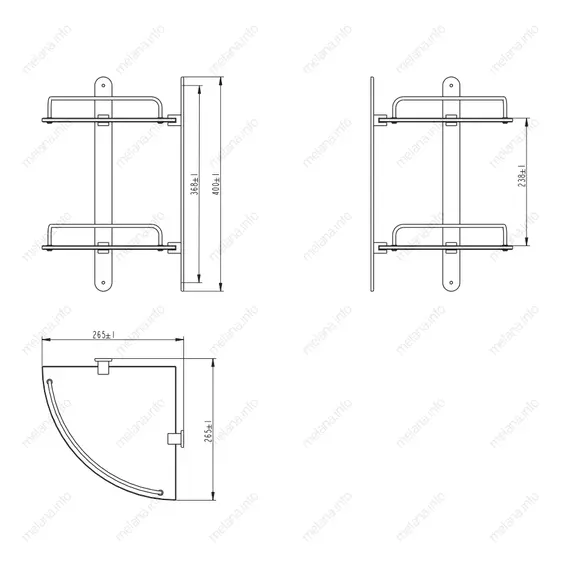 Полка стеклянная двойная MELANA AISI 304 сатин MLN-SY3005