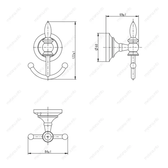 Крючок двойной MELANA хром+золото MLN-820008
