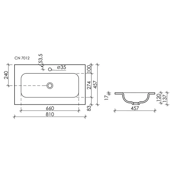 Раковина накладная Ceramica Nova Grace с отверстием под смеситель 810*457*137 мм