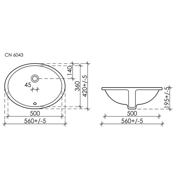 Умывальник Ceramica Nova овальный встраиваемый под столешницу Element 560*420*195мм, с крепежом и шаблоном для установки