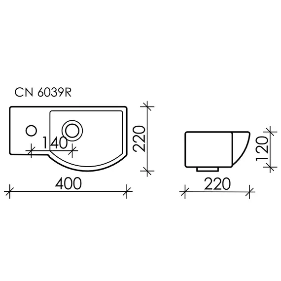 Умывальник Ceramica Nova CN6039 L/R подвесной прямоугольный  с крепежом  Element 400*220*120мм