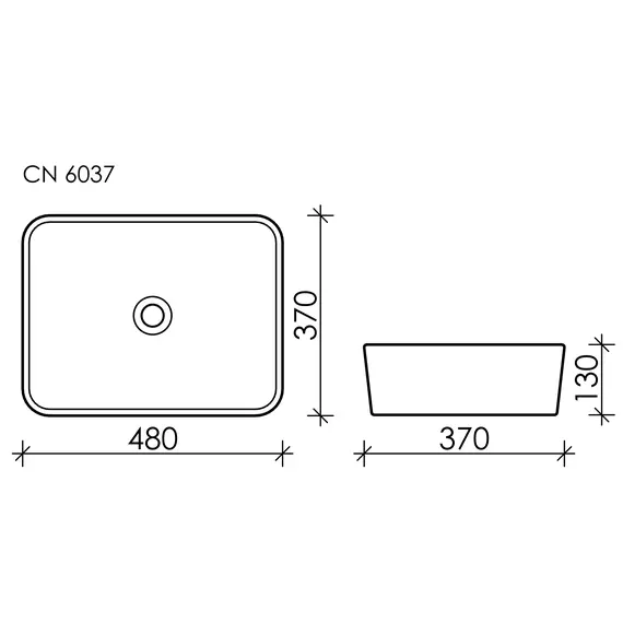 Умывальник чаша Ceramica Nova накладная прямоугольная Element 480*370*130мм