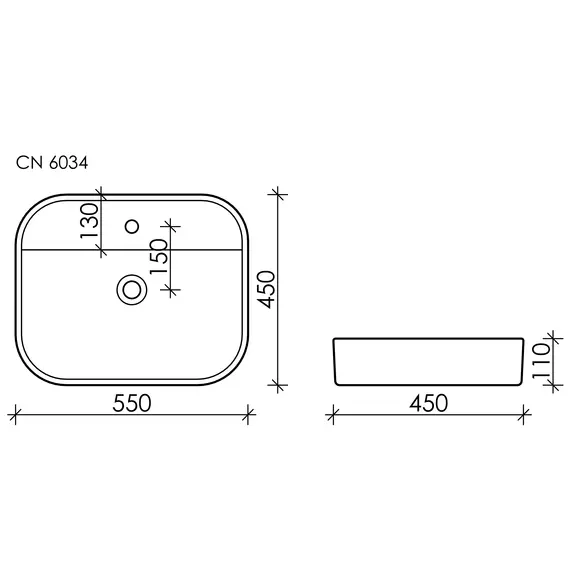 Умывальник чаша Ceramica Nova накладная прямоугольная Element 550*450*110мм