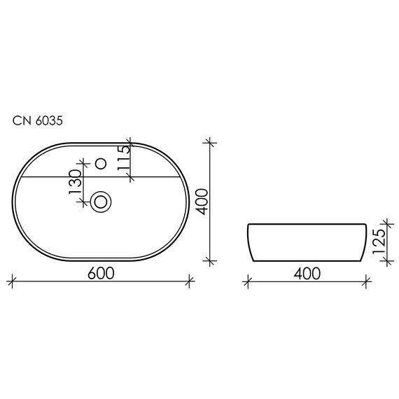Умывальник Ceramica Nova накладной Element 600*400*125мм, с плоскостью под смеситель