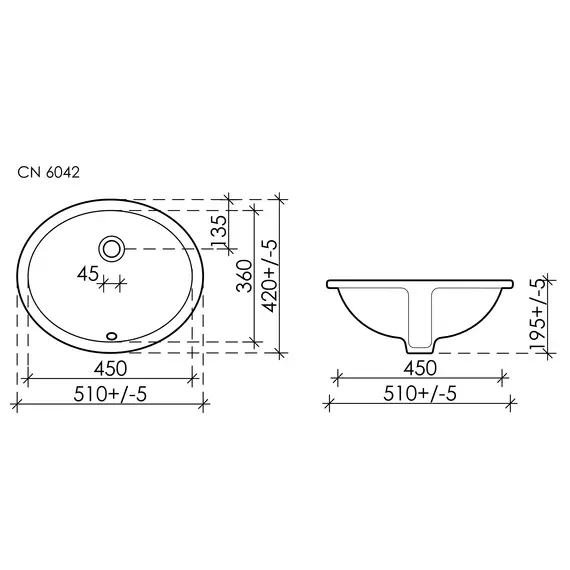 Умывальник Ceramica Nova овальный встраиваемый под столешницу Element 510*420*195мм, с крепежом и шаблоном для установки