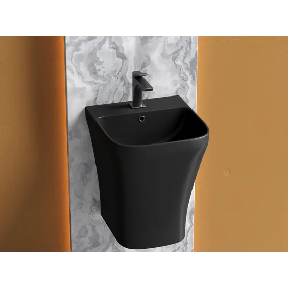 Раковина Ceramica Nova моноблок подвесная DION (Черный Матовый) с отверстием под смеситель, со сливом переливом