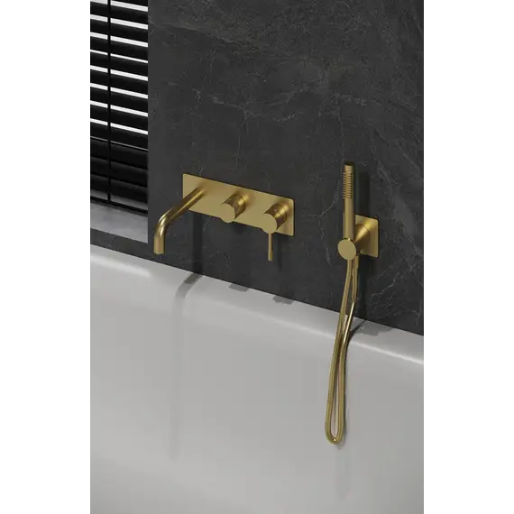 Смеситель ввстраиваемый  с ручным душем и изливом  Boheme UNO 464-3-MG золото матовый