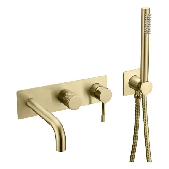 Смеситель ввстраиваемый  с ручным душем и изливом  Boheme UNO 464-3-MG золото матовый