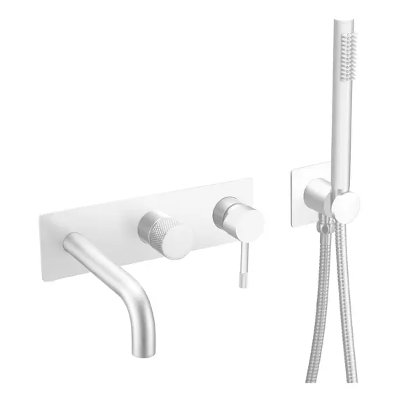 Смеситель встраиваемый  с ручным душем и изливом  Boheme UNO 464-3-MW белый матовый