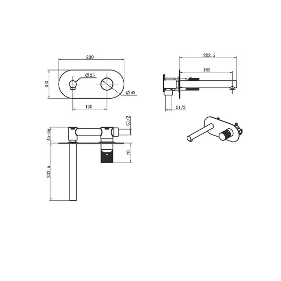 Смеситель встраиваемый Boheme STICK DIAMOND 125-WCR