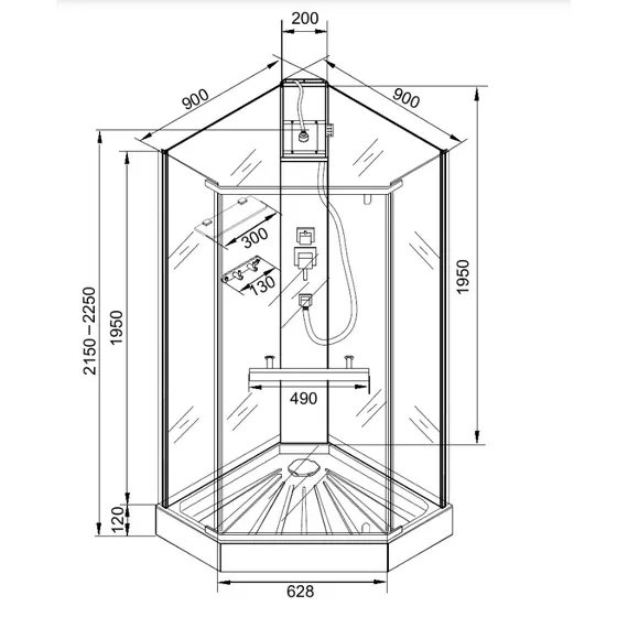 Кабина CHIKA901T душевая без крыши Ceruttispa (90x90x215-225)