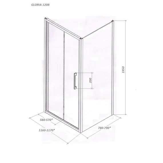 Душевой угол  GLORIA120B Ceruttispa без поддона (80x120x195)