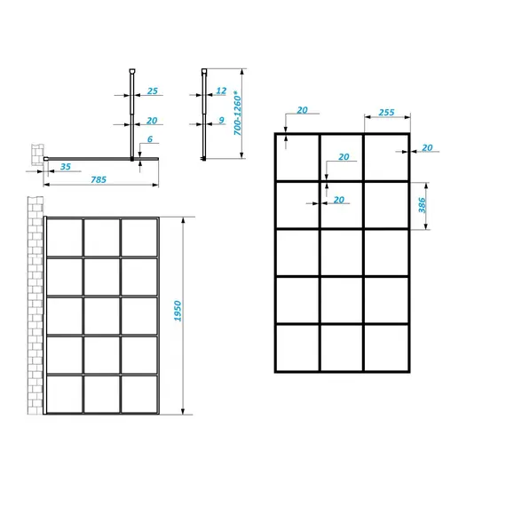 Душевая перегородка  MUZA T80/100 Ceruttispa без поддона (80x195)