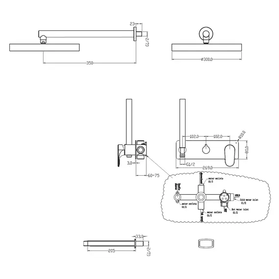 Душевая система встраиваемая  Boheme Spectre 454-2-MW металл матовая