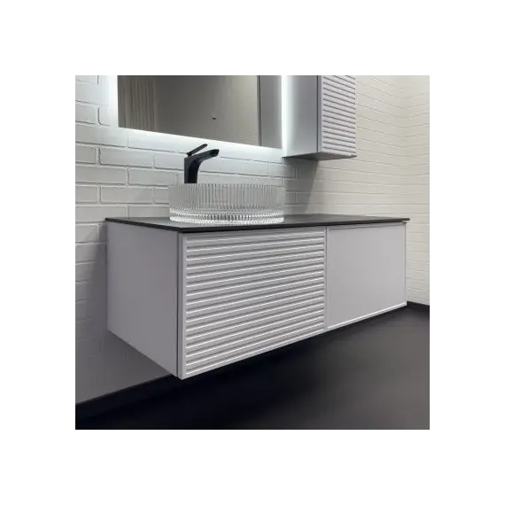 Тумба-умывальник Comforty Геленджик 120 белый матовый со столешницей мрамор Калакатта Блэк c раковиной Comforty