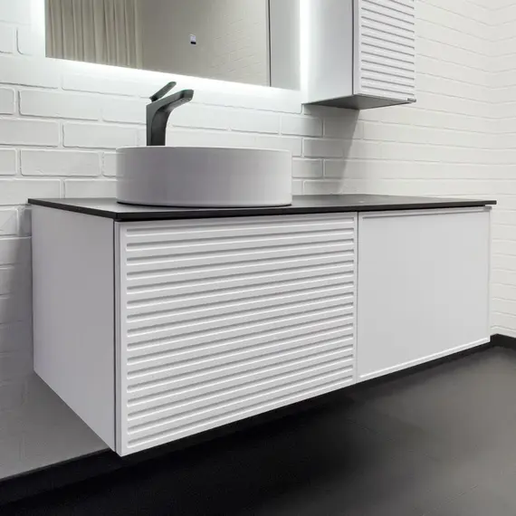 Тумба-умывальник Comforty Геленджик 120 белый матовый со столешницей мрамор Калакатта Блэк c раковиной Comforty