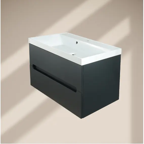 Тумба подвесная  ACWEN TORNO черная матовая с раковиной  черная/белая