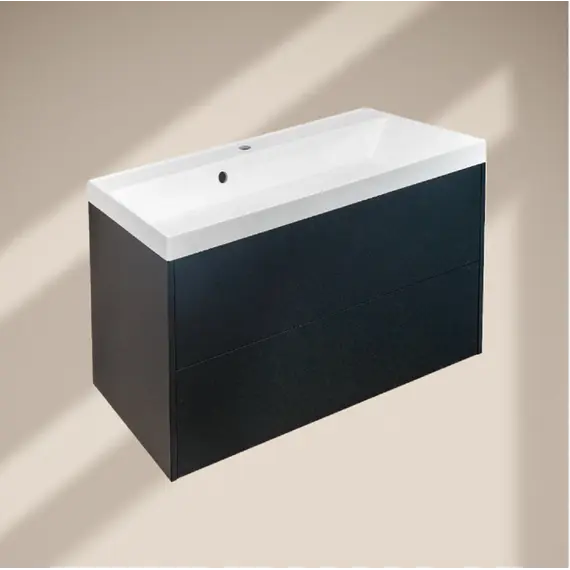 Тумба подвесная ACWEN МОДЕРН 100 черный матовый, с раковиной Слим 100