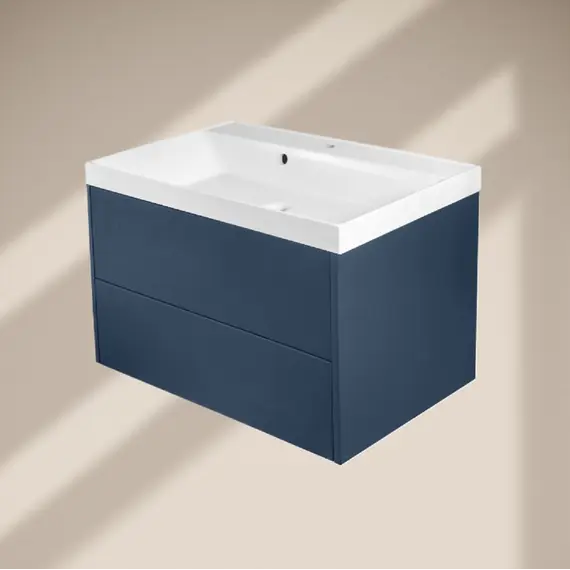 Тумба подвесная ACWEN МОДЕРН 80 темно-синий матовый с раковиной Слим 80