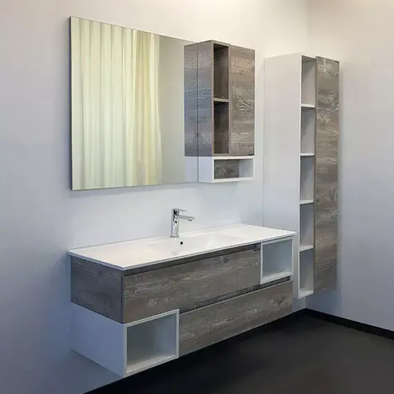 COMFORTY. Тумба-умывальник "Турин" дуб белый /бежевый с раковиной COMFORTY