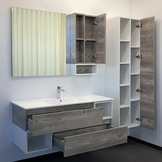 COMFORTY. Тумба-умывальник "Турин" дуб белый /бежевый с раковиной COMFORTY