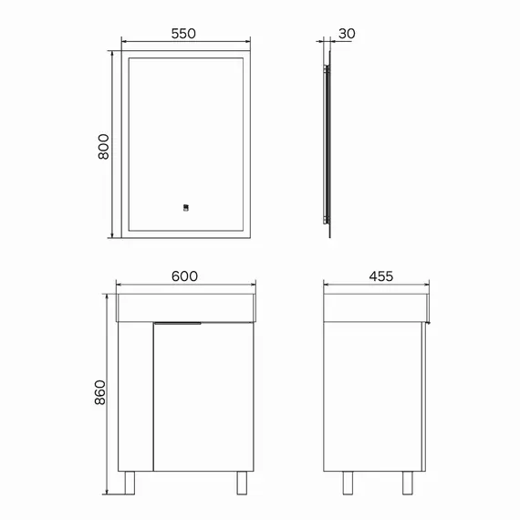 Напольная тумба-умывальник Comforty Асти 60Н белый глянец с раковиной CF3WL032