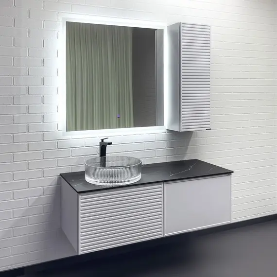 Тумба-умывальник Comforty Геленджик 120 белый матовый со столешницей мрамор Калакатта Блэк c раковиной Comforty