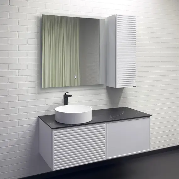 Тумба-умывальник Comforty Геленджик 120 белый матовый со столешницей мрамор Калакатта Блэк c раковиной Comforty