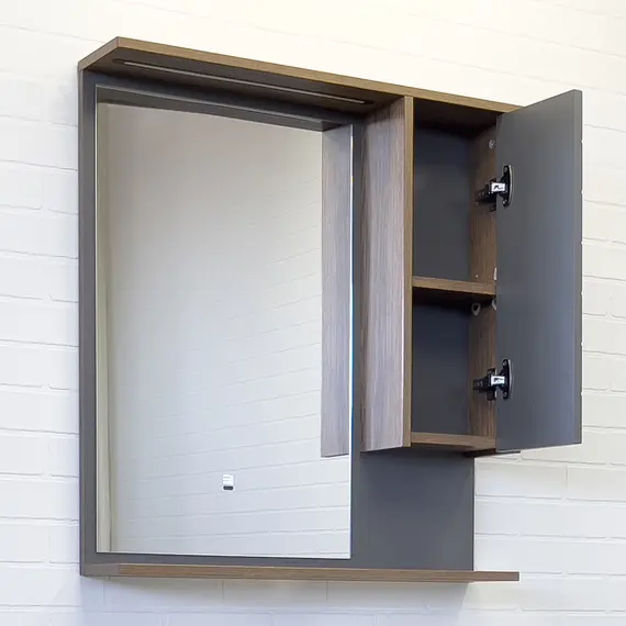 Зеркало-шкаф Comforty Кемер-75 антрацит/дуб тёмно-коричневый LED-подсветка