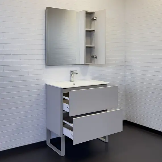 Тумба-умывальник Comforty Бильбао-80Н серый шёлк с раковиной 80E