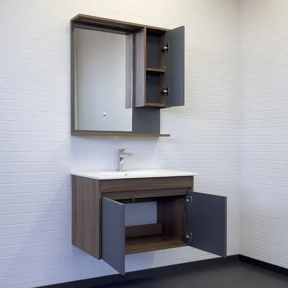 Тумба-умывальник Comforty Кемер-75 антрацит/дуб тёмно-коричневый с раковиной Comforty 75E