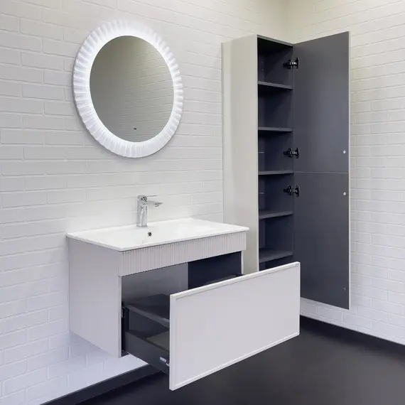 Тумба-умывальник для ванной Comforty Мадрид-80 серый шёлк с раковиной Comforty 80E