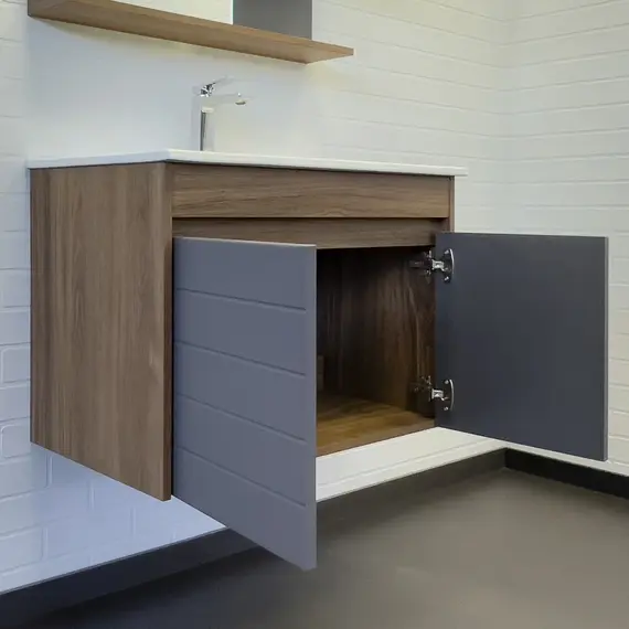 Тумба-умывальник Comforty Кемер-75 антрацит/дуб тёмно-коричневый с раковиной Comforty 75E