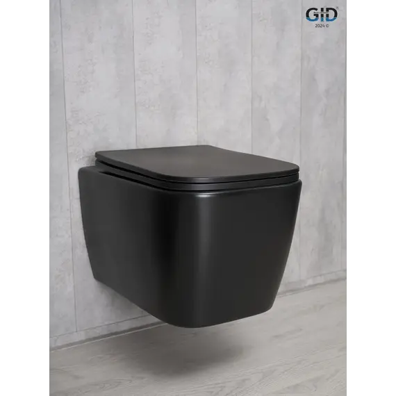 Безободковый подвесной унитаз микролифт дюропласт черный матовый Gid Tr2140Bm