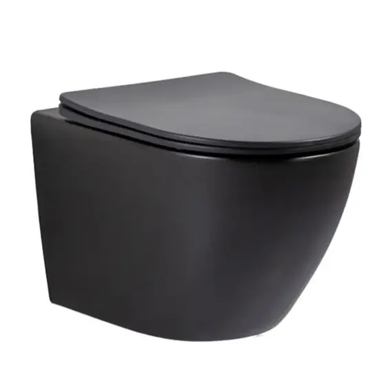 Безободковый подвесной унитаз черный матовый микролифт дюропласт Торнадо Gid Tr2122TF-Bm