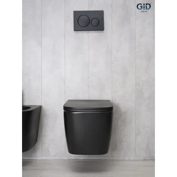Безободковый подвесной унитаз микролифт дюропласт черный матовый Gid Tr2140Bm