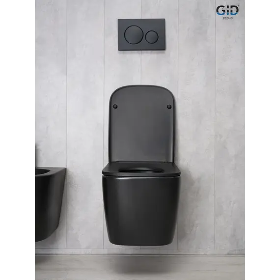 Безободковый подвесной унитаз микролифт дюропласт черный матовый Gid Tr2140Bm
