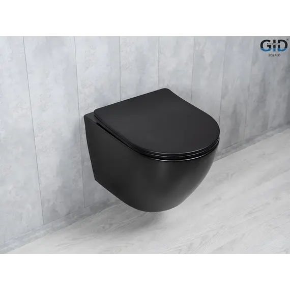 Безободковый подвесной унитаз черный матовый микролифт дюропласт Торнадо Gid Tr2122TF-Bm
