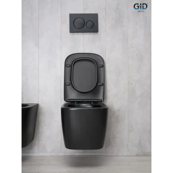 Безободковый подвесной унитаз микролифт дюропласт черный матовый Gid Tr2140Bm