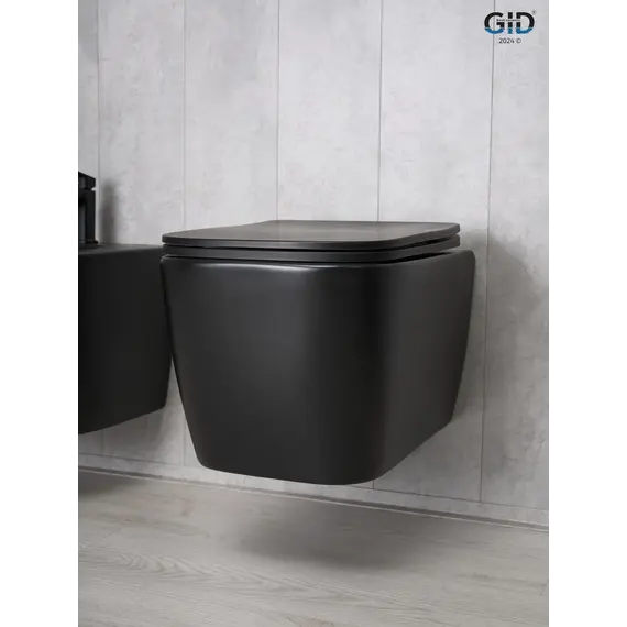 Безободковый подвесной унитаз микролифт дюропласт черный матовый Gid Tr2140Bm