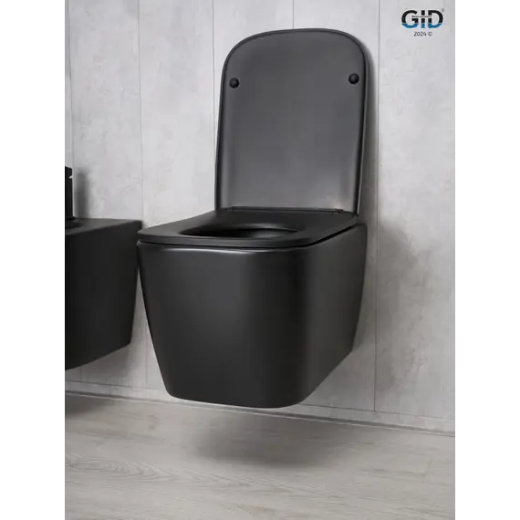 Безободковый подвесной унитаз микролифт дюропласт черный матовый Gid Tr2140Bm