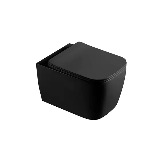 Безободковый подвесной унитаз микролифт дюропласт черный матовый Gid Tr2140Bm