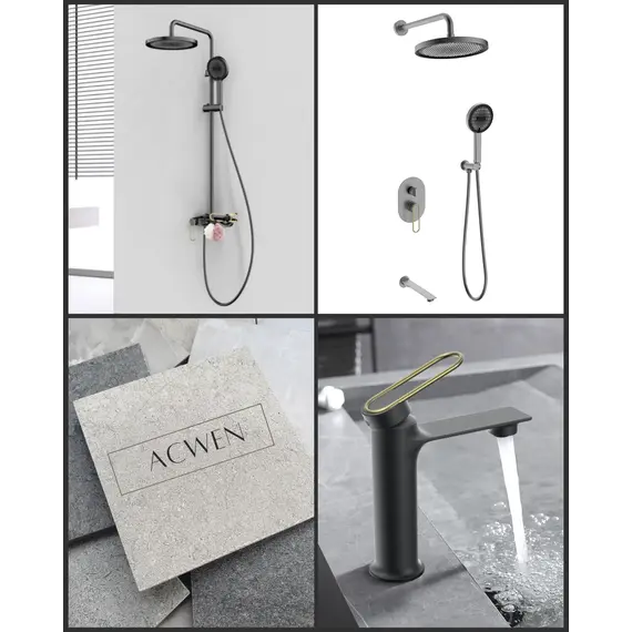 Душевая система ACWEN  JL-52111QL  встраиваемая , оружейная сталь/золото