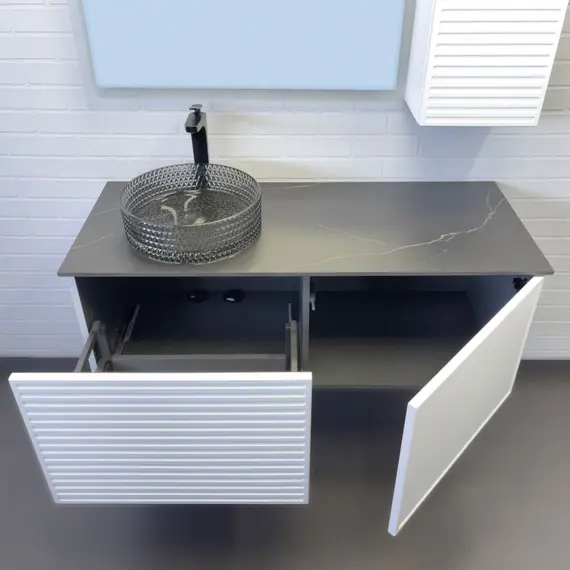 Тумба-умывальник Comforty Геленджик 120 белый матовый со столешницей мрамор Калакатта Блэк c раковиной Comforty