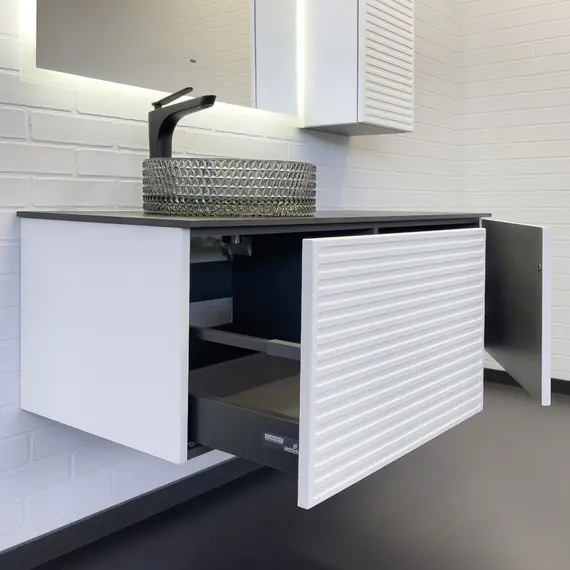 Тумба-умывальник Comforty Геленджик 120 белый матовый со столешницей мрамор Калакатта Блэк c раковиной Comforty