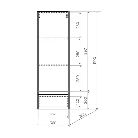 Пенал подвесной Style line  "ЛИМА" 36, 1 ящик, PLUS, эмаль, графит
