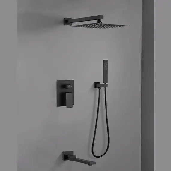 Душевая система ACWEN-80118B  встраиваемая с изливом , черный матовый