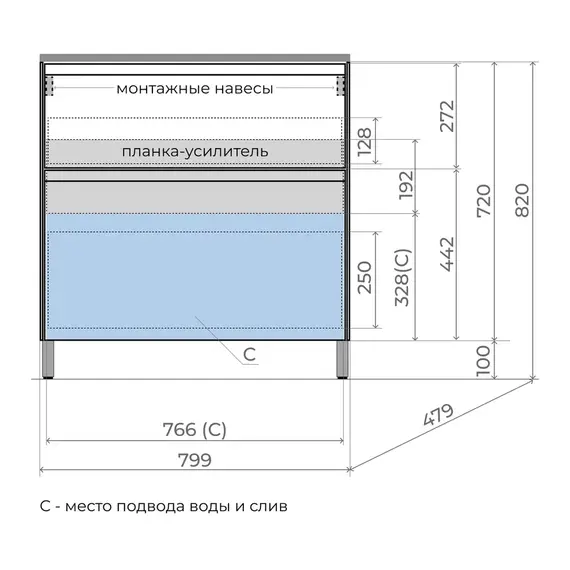 Тумба напольная Style line "ЛИМА " эмаль, с раковиной LINE, 2 ящ., PLUS, графит