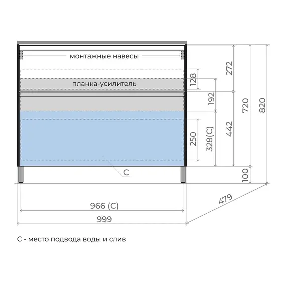 Тумба напольная Style line "ЛИМА " эмаль, с раковиной LINE, 2 ящ., PLUS, графит